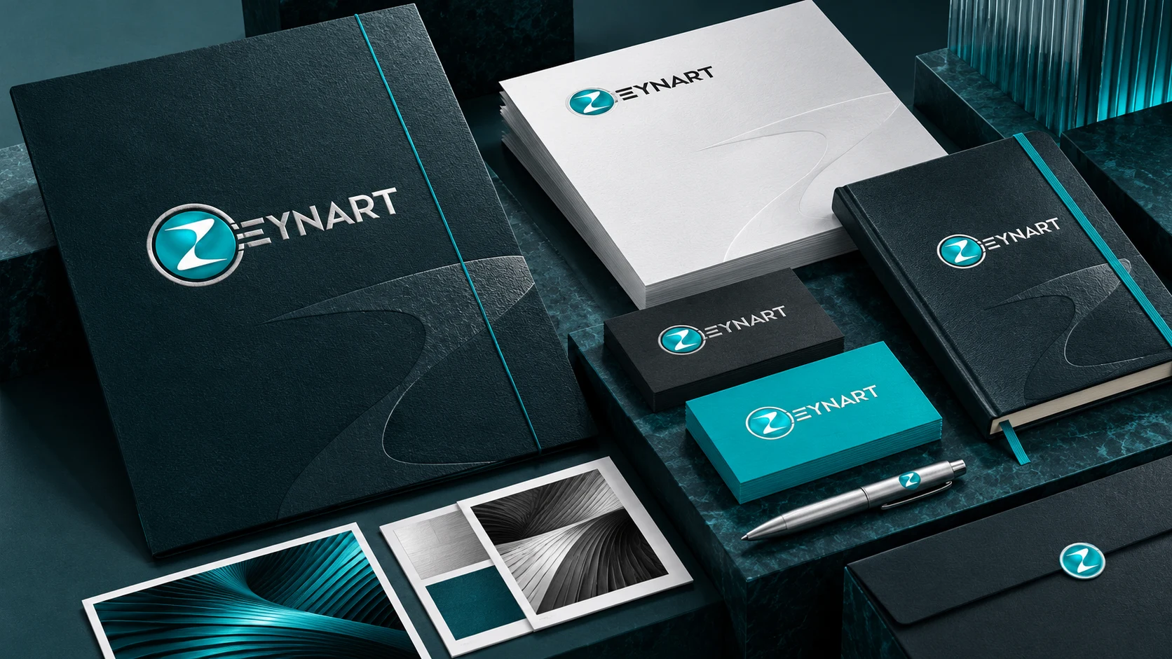 Zeynart’ın kendi logosuyla hazırlanmış kurumsal kimlik ve basılı tasarım konsepti